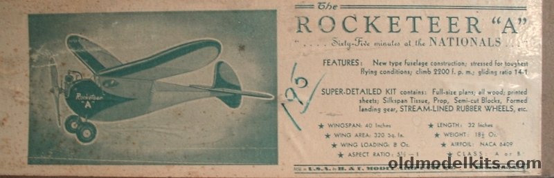 H&F Model Airplane Co The Rocketeer 'A' - 65 minutes at the Nationals - 40 inch Wingspan Free Flight Balsa Model Airplane plastic model kit